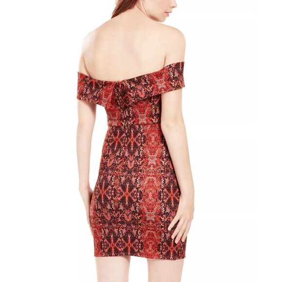 Crystal Doll Juniors' Women's Python-Print Off-The-Shoulder Dress - Red L - Picture 6 of 7